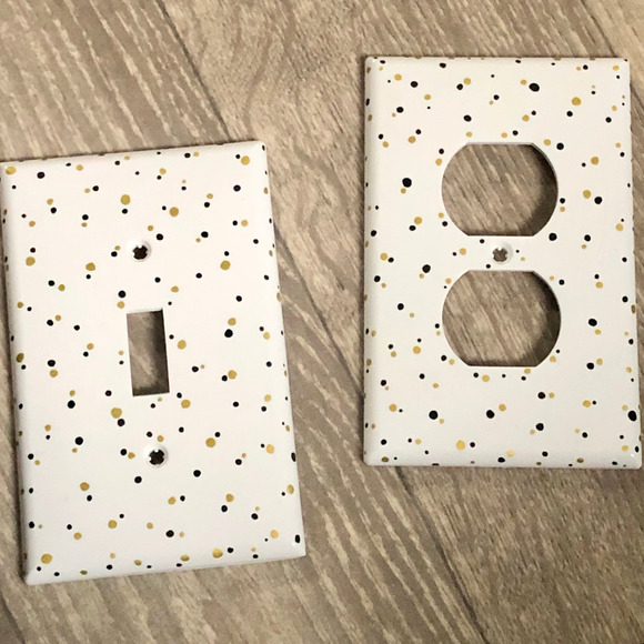 Wall outlet covers with black and gold design handmade 2 piece set - Picture 1 of 6